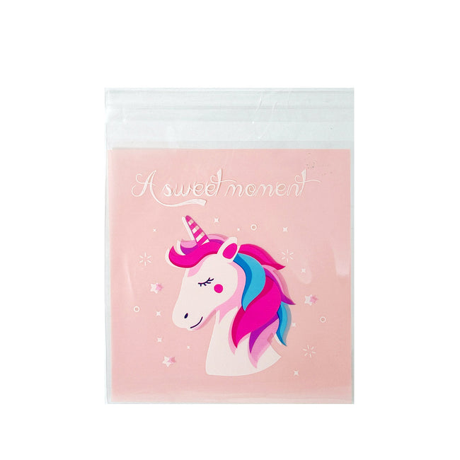 Wrapables Transparent Self-Adhesive 4" x 4" Candy and Cookie Bags, Favor Treat Bags for Parties and Wedding (200pcs), Unicorns