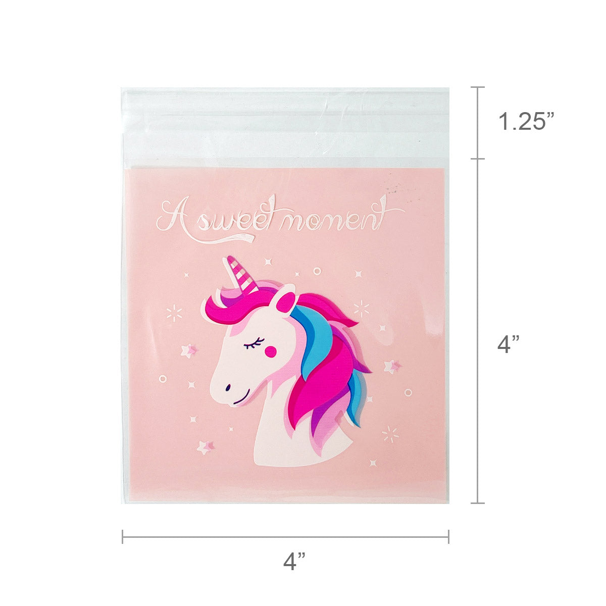 Wrapables Transparent Self-Adhesive 4" x 4" Candy and Cookie Bags, Favor Treat Bags for Parties and Wedding (200pcs), Unicorns