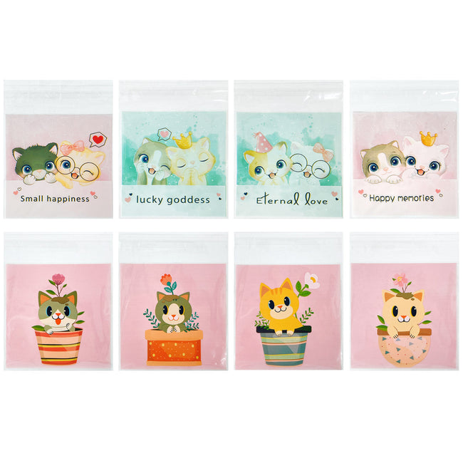 Wrapables Transparent Self-Adhesive 4" x 4" Candy and Cookie Bags, Favor Treat Bags for Parties and Wedding (200pcs), Cats