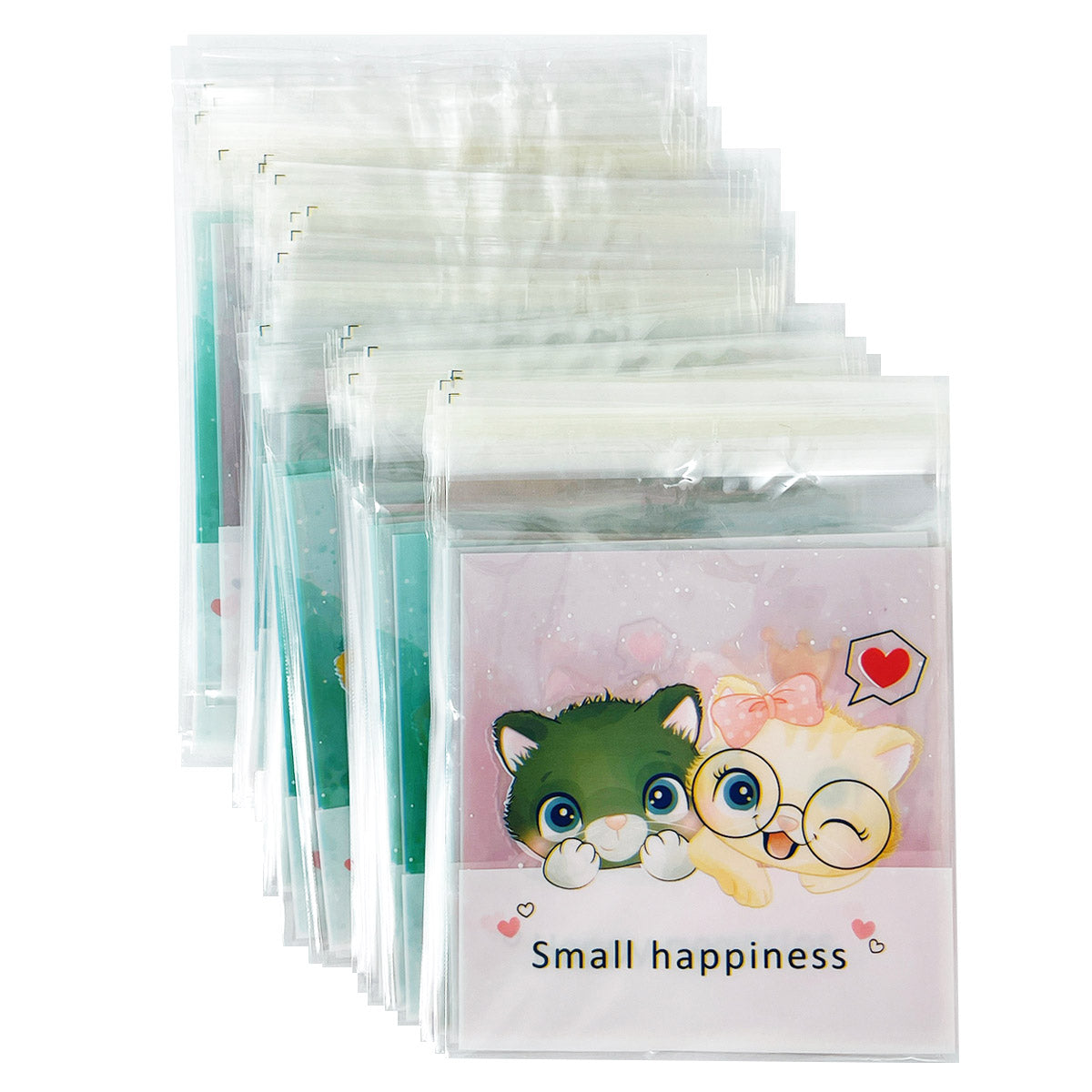 Wrapables Transparent Self-Adhesive 4" x 4" Candy and Cookie Bags, Favor Treat Bags for Parties and Wedding (200pcs), Cats