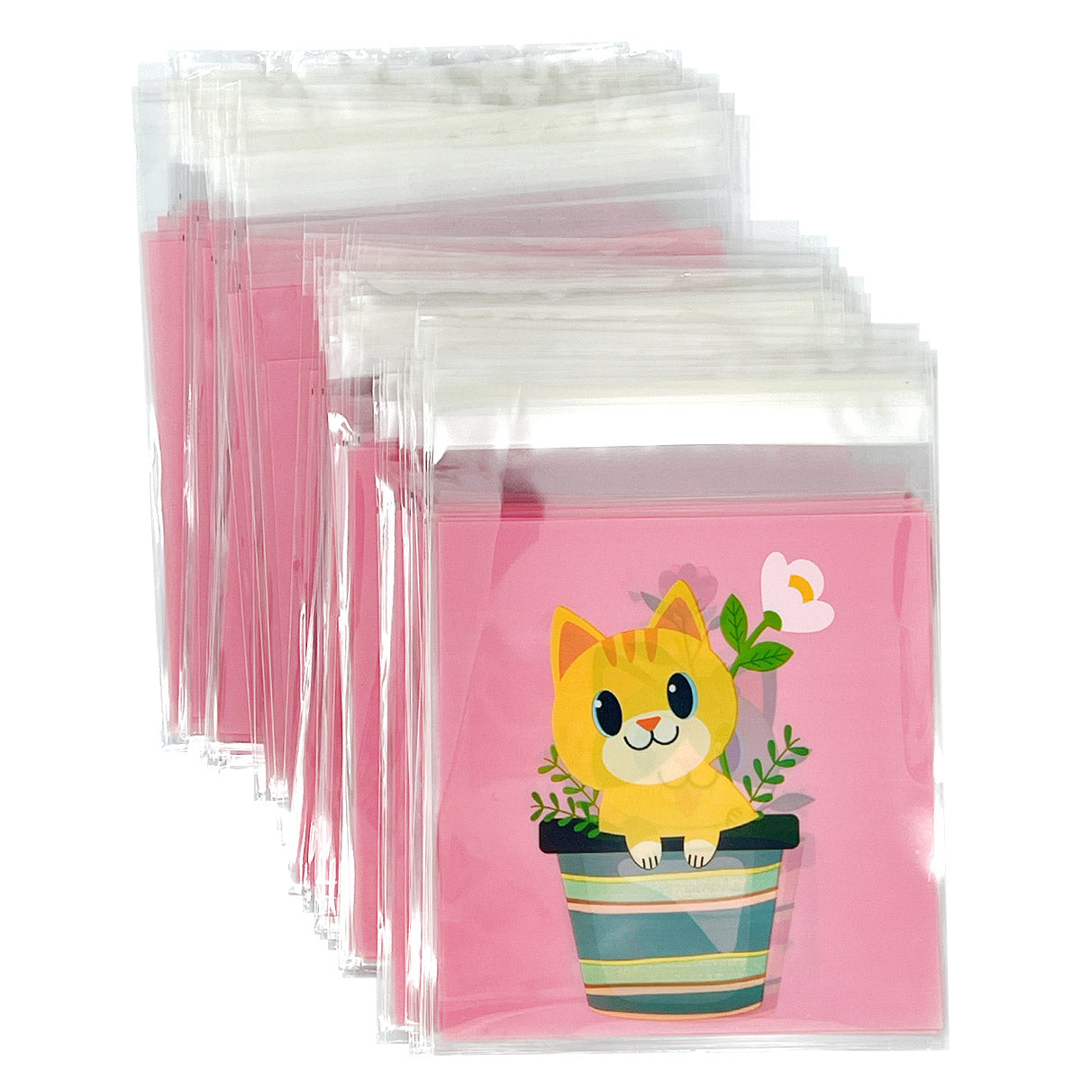 Wrapables Transparent Self-Adhesive 4" x 4" Candy and Cookie Bags, Favor Treat Bags for Parties and Wedding (200pcs), Cats