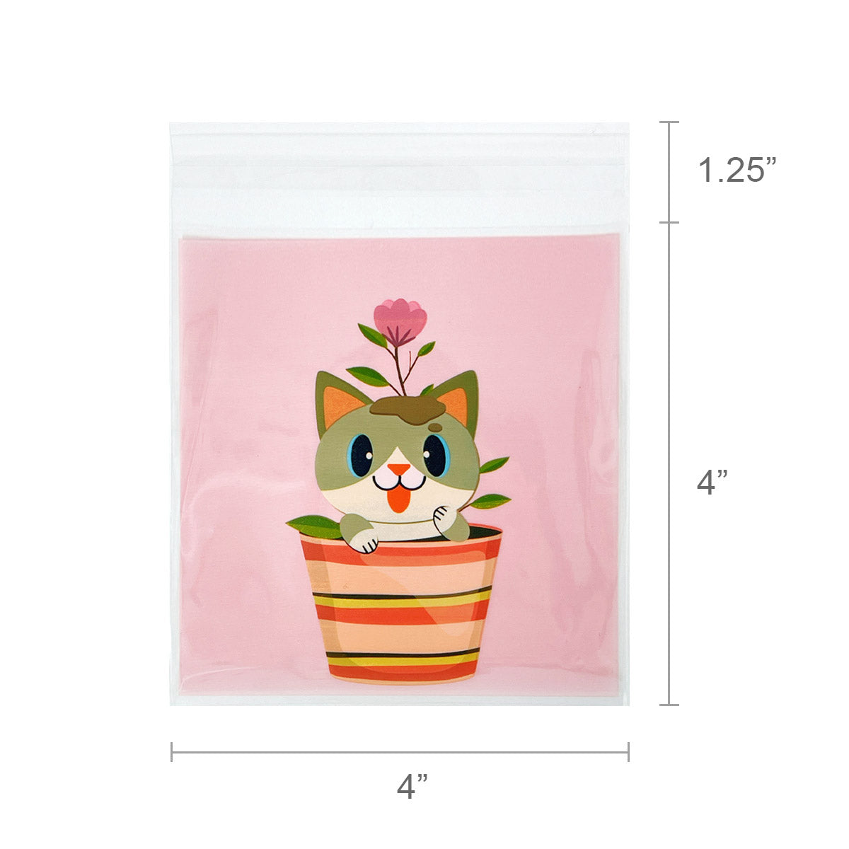 Wrapables Transparent Self-Adhesive 4" x 4" Candy and Cookie Bags, Favor Treat Bags for Parties and Wedding (200pcs), Cats