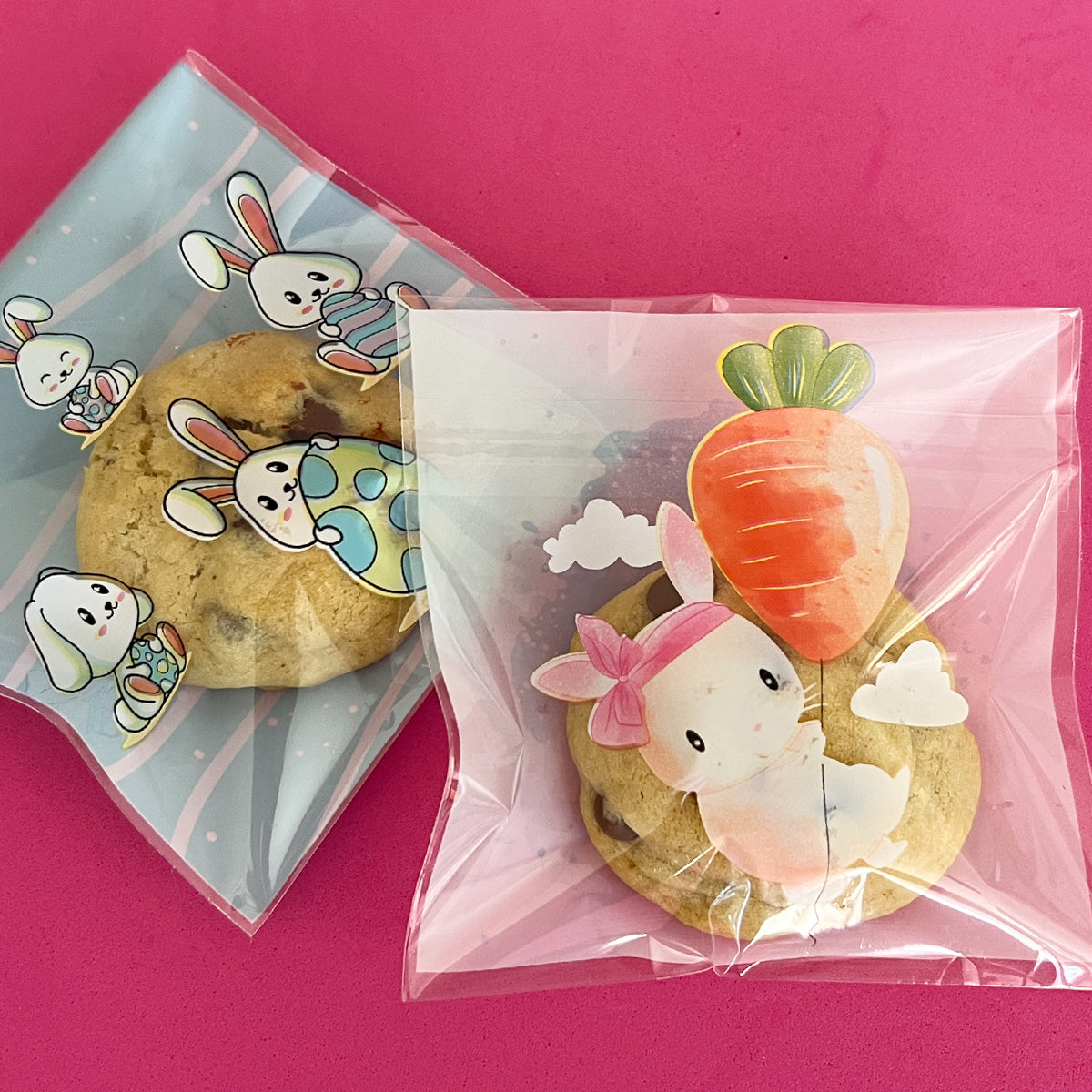 Wrapables Transparent Self-Adhesive 4" x 4" Candy and Cookie Bags, Favor Treat Bags for Parties and Wedding (200pcs), Bunnies