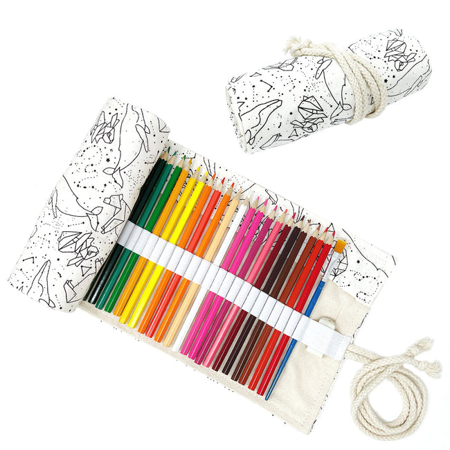 Wrapables Pencil Roll Organizer, Colored Pencil Wrap Pouch (72 slots), Galactic Animals