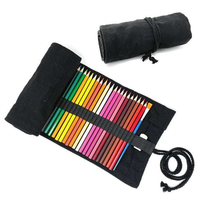 Wrapables Pencil Roll Organizer, Colored Pencil Wrap Pouch (72 slots), Black