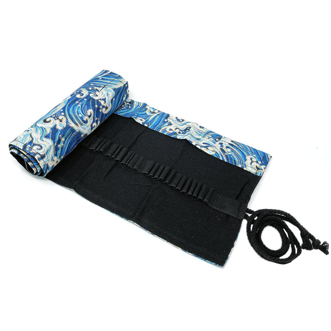 Wrapables Pencil Roll Organizer, Colored Pencil Wrap Pouch (72 slots), Blue Waves