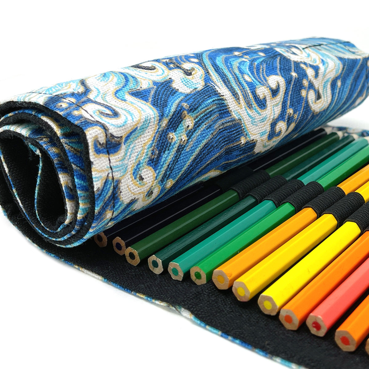 Wrapables Pencil Roll Organizer, Colored Pencil Wrap Pouch (72 slots), Blue Waves