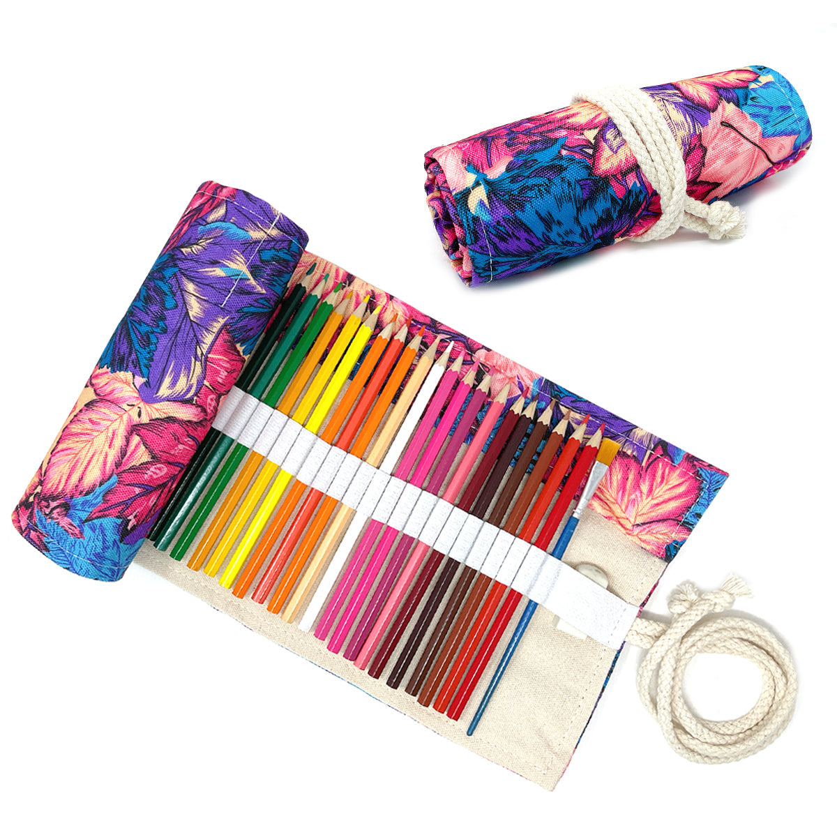 Wrapables Pencil Roll Organizer, Colored Pencil Wrap Pouch (72 slots), Vibrant Leaves