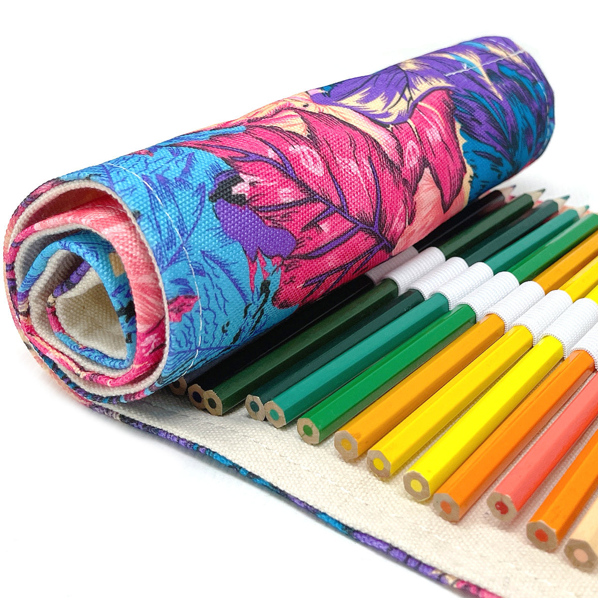 Wrapables Pencil Roll Organizer, Colored Pencil Wrap Pouch (72 slots), Vibrant Leaves