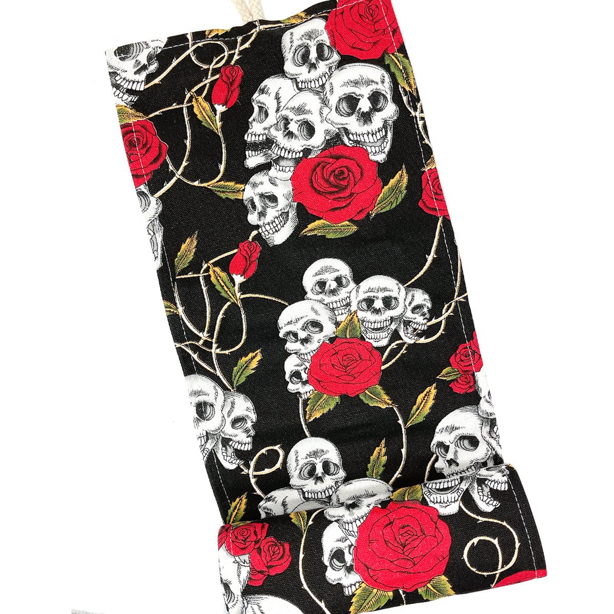 Wrapables Pencil Roll Organizer, Colored Pencil Wrap Pouch (72 slots), Skulls & Roses