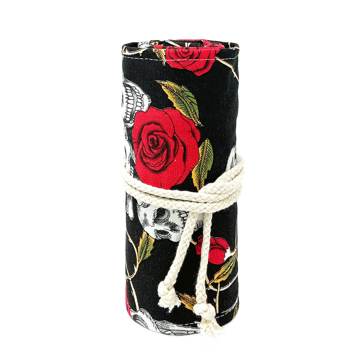 Wrapables Pencil Roll Organizer, Colored Pencil Wrap Pouch (72 slots), Skulls & Roses