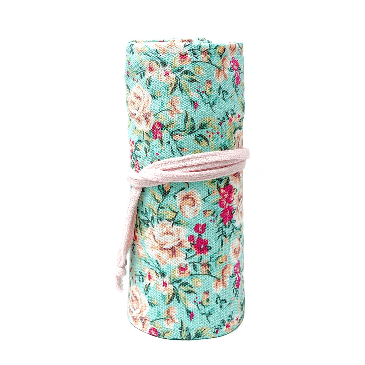 Wrapables Pencil Roll Organizer, Colored Pencil Wrap Pouch (72 slots), Pink Rose on Teal