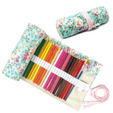 Wrapables Pencil Roll Organizer, Colored Pencil Wrap Pouch (72 slots), Pink Rose on Teal