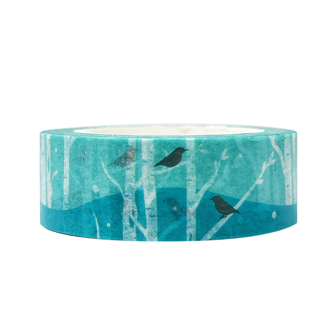 Wrapables Beautiful Scenery Washi Masking Tape, Birds in Blue Forest, 15mm x 10M