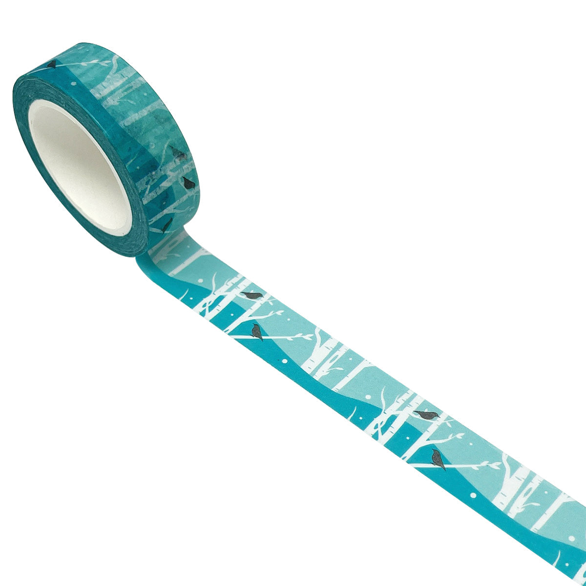 Wrapables Beautiful Scenery Washi Masking Tape, Birds in Blue Forest, 15mm x 10M