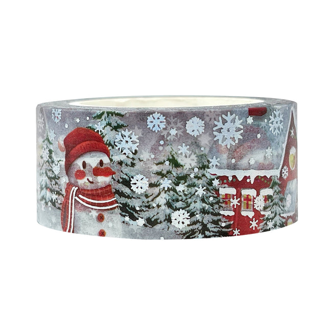 Wrapables Holographic Foil Washi Masking Tape, Gingerbread House & Snowman, 20mm x 10M