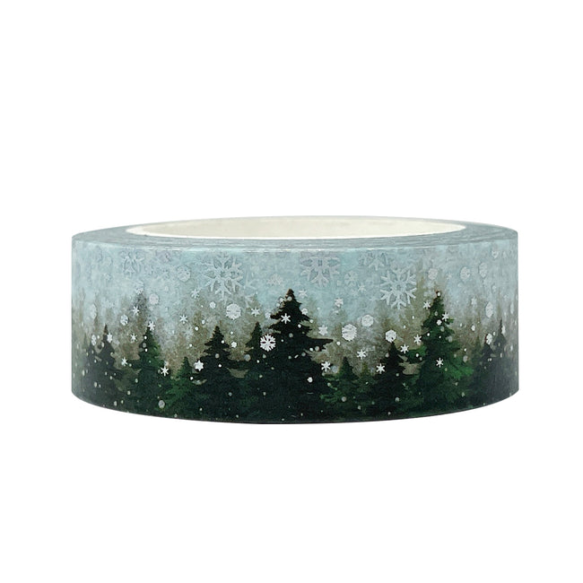 Wrapables Holographic Foil Washi Masking Tape, Pine Trees in Snow, 15mm x 10M