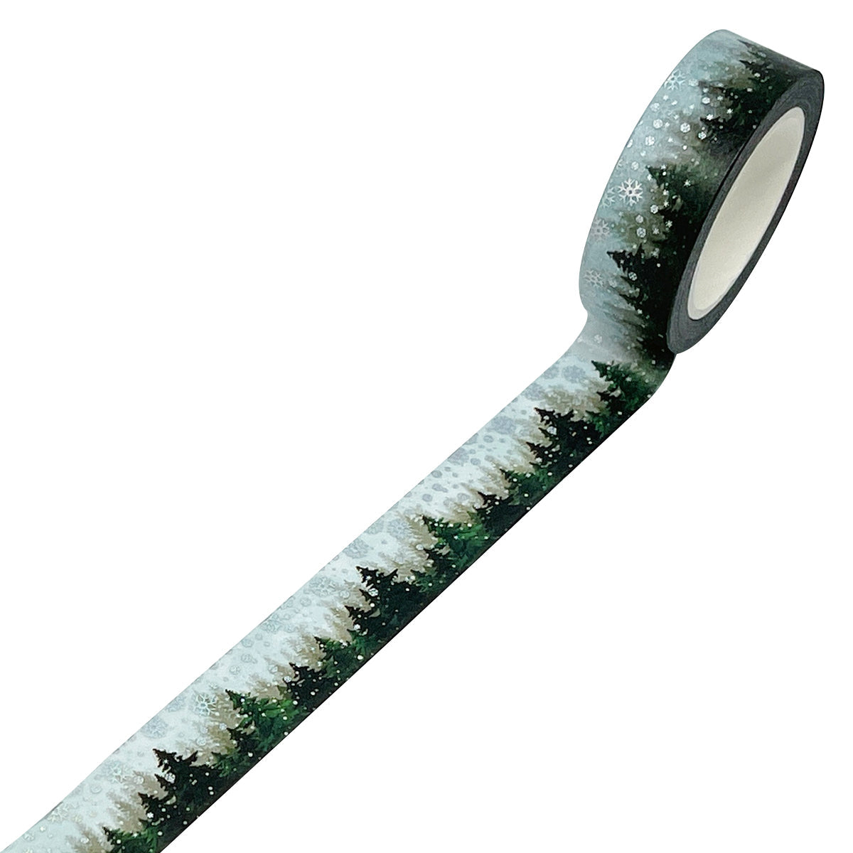 Wrapables Holographic Foil Washi Masking Tape, Pine Trees in Snow, 15mm x 10M