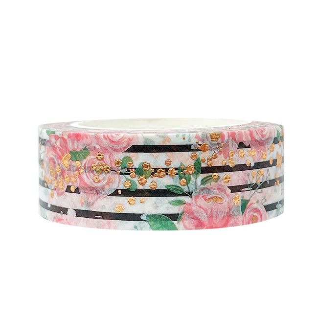 Wrapables Gold and Silver Foil Washi Masking Tape, Modern Rose, 15mm x 10M