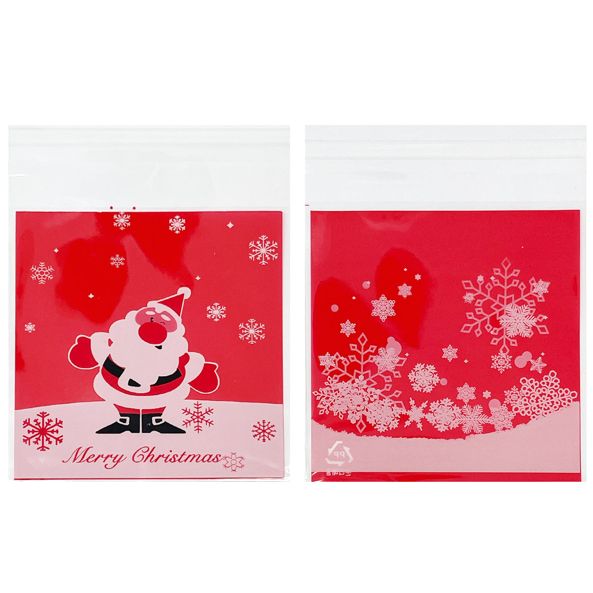 Wrapables Transparent Self-Adhesive 4" x 4" Candy and Cookie Bags, Favor Treat Bags for Parties and Wedding (200pcs), Snow Falling & Santa