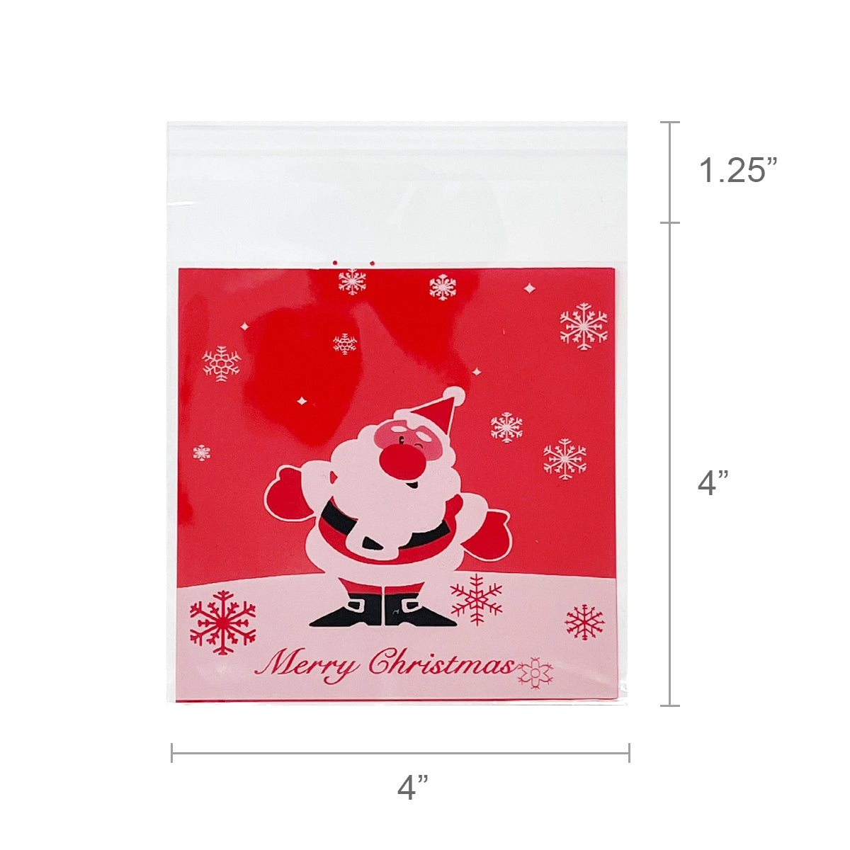 Wrapables Transparent Self-Adhesive 4" x 4" Candy and Cookie Bags, Favor Treat Bags for Parties and Wedding (200pcs), Snow Falling & Santa