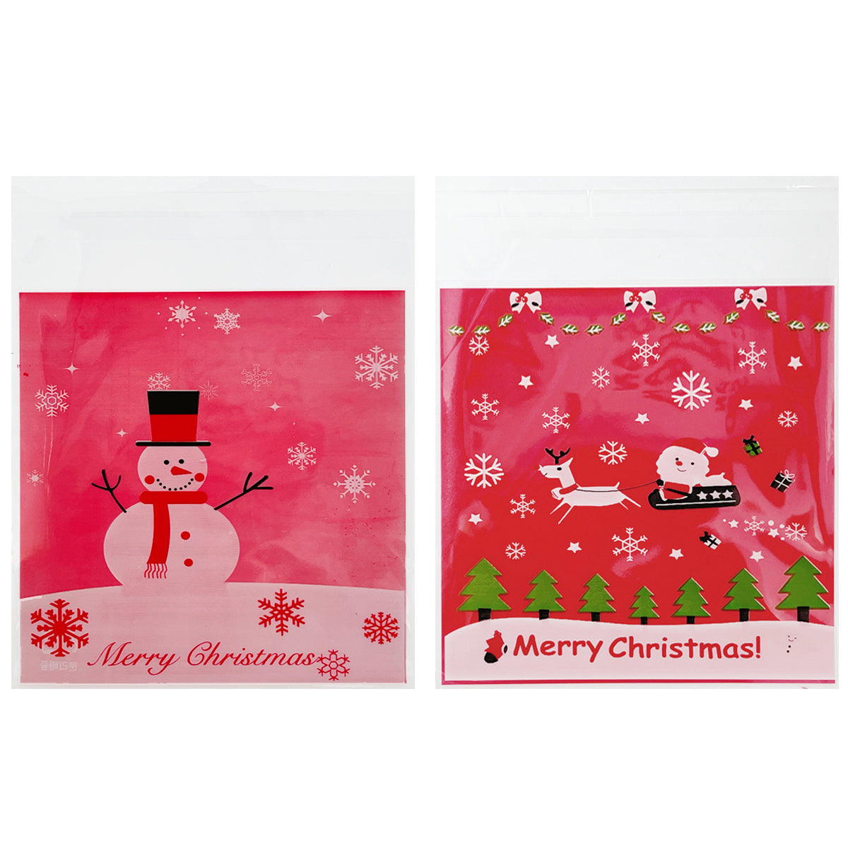 Wrapables Transparent Self-Adhesive 4" x 4" Candy and Cookie Bags, Favor Treat Bags for Parties and Wedding (200pcs), Snowman & Sleigh Ride