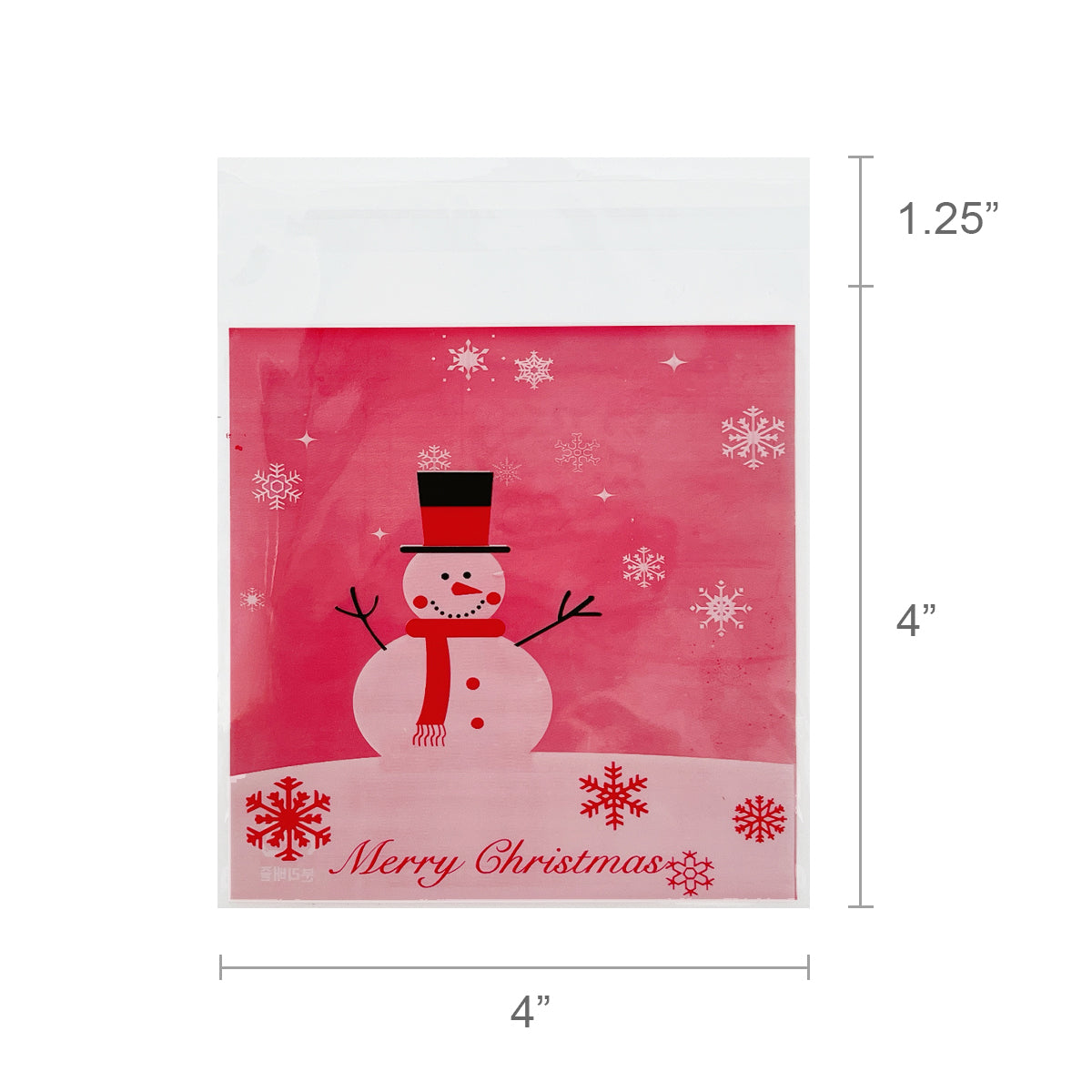 Wrapables Transparent Self-Adhesive 4" x 4" Candy and Cookie Bags, Favor Treat Bags for Parties and Wedding (200pcs), Snowman & Sleigh Ride