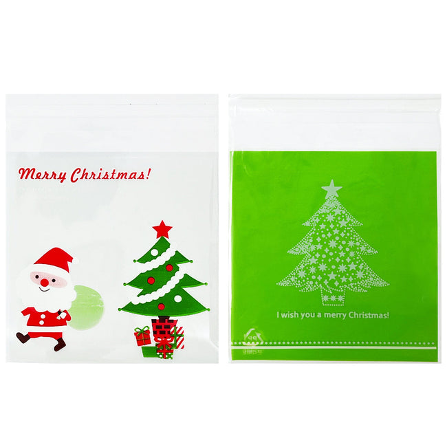 Wrapables Transparent Self-Adhesive 4" x 4" Candy and Cookie Bags, Favor Treat Bags for Parties and Wedding (200pcs), Christmas Trees