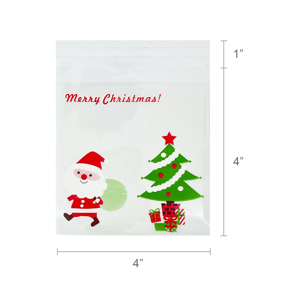 Wrapables Transparent Self-Adhesive 4" x 4" Candy and Cookie Bags, Favor Treat Bags for Parties and Wedding (200pcs), Christmas Trees