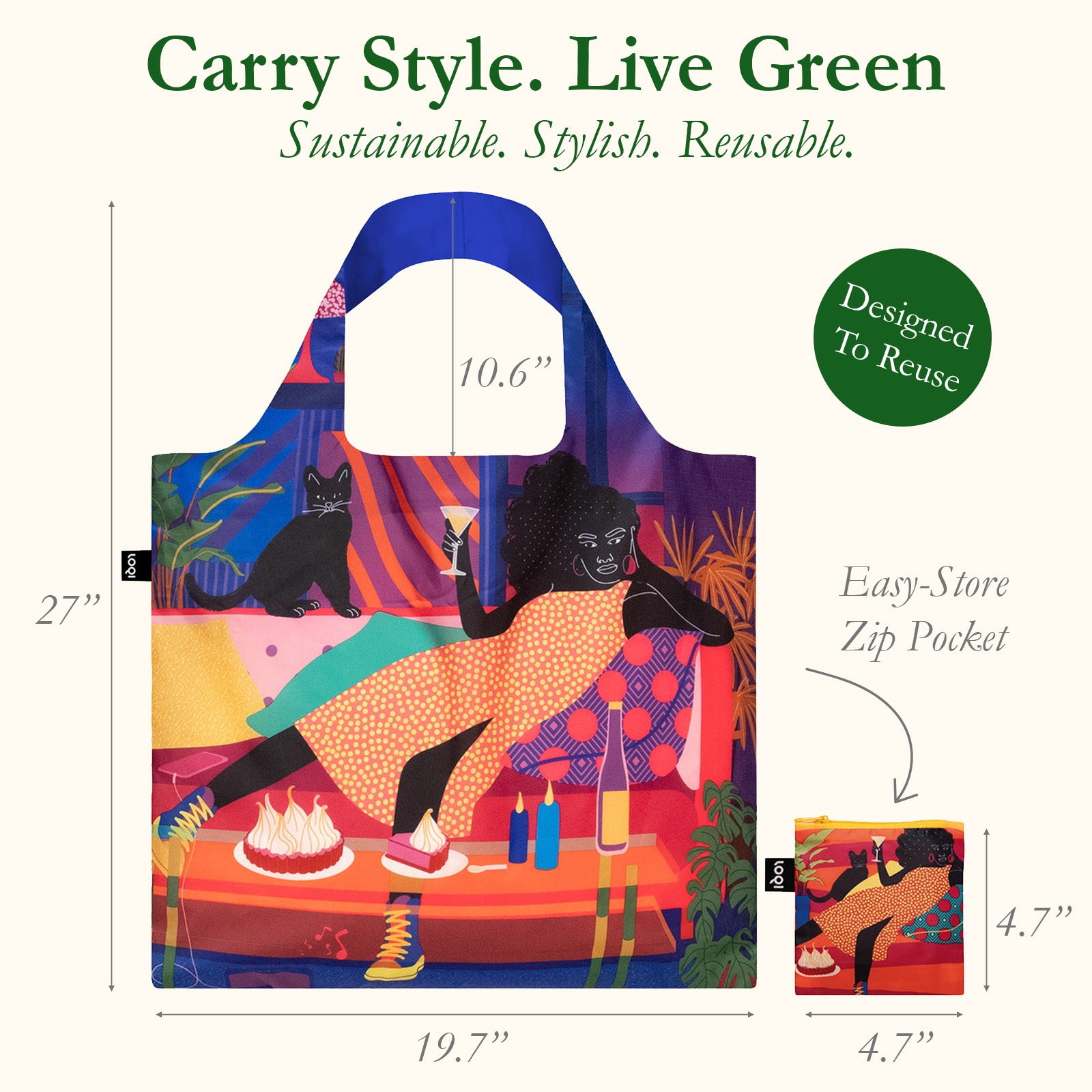 LOQI Artist Aurelia Durand Chill Evening Recycled Reusable Shopping Bag (Set of 2)