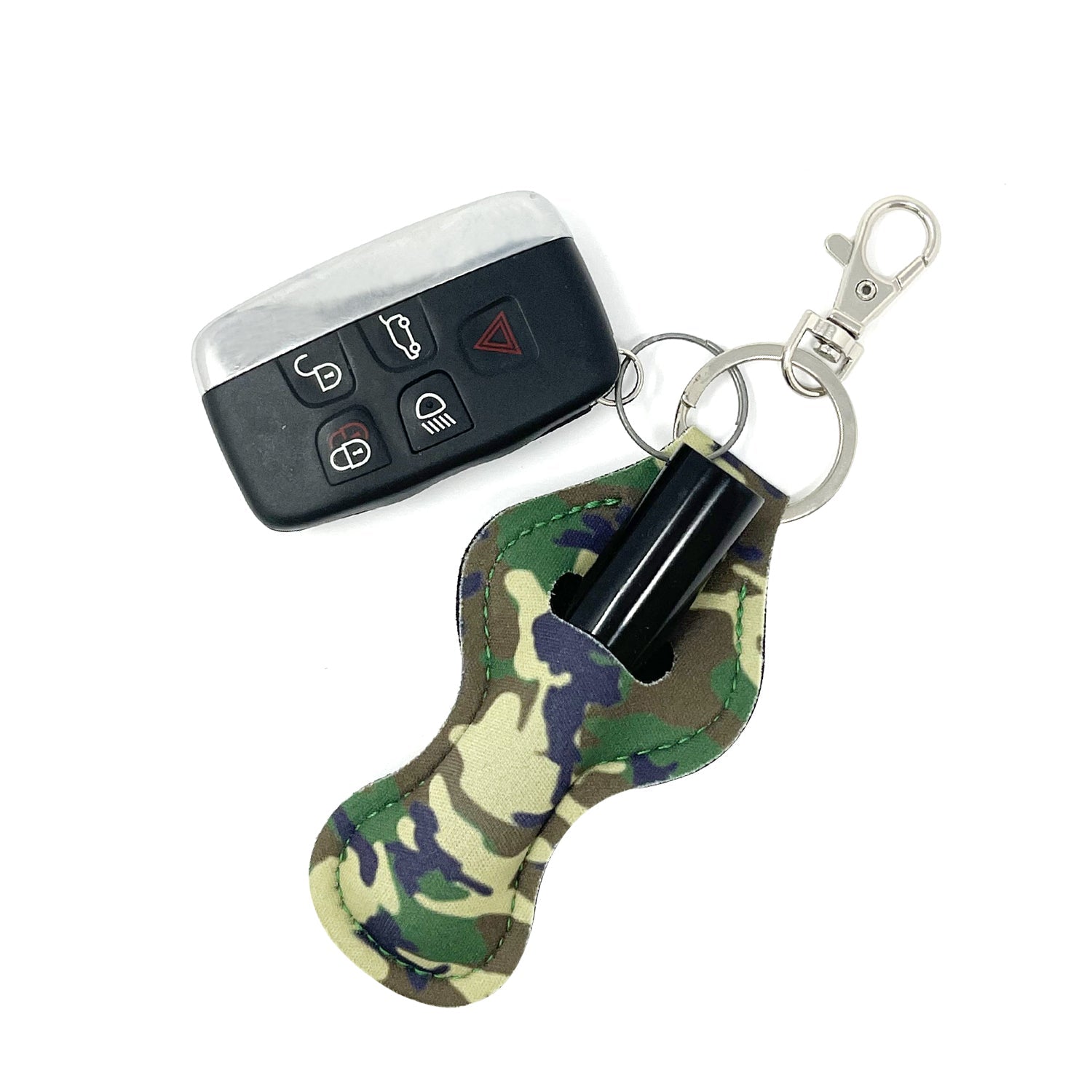 Wrapables 10 Pack Chapstick Holder Keychain with 10 Pieces Metal Clasps, Camouflage