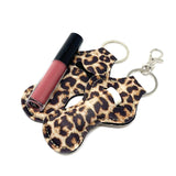 Wrapables 10 Pack Chapstick Holder Keychain with 10 Pieces Metal Clasps, Leopard