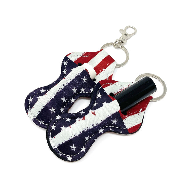 Wrapables 10 Pack Chapstick Holder Keychain with 10 Pieces Metal Clasps, Patriotic Flag