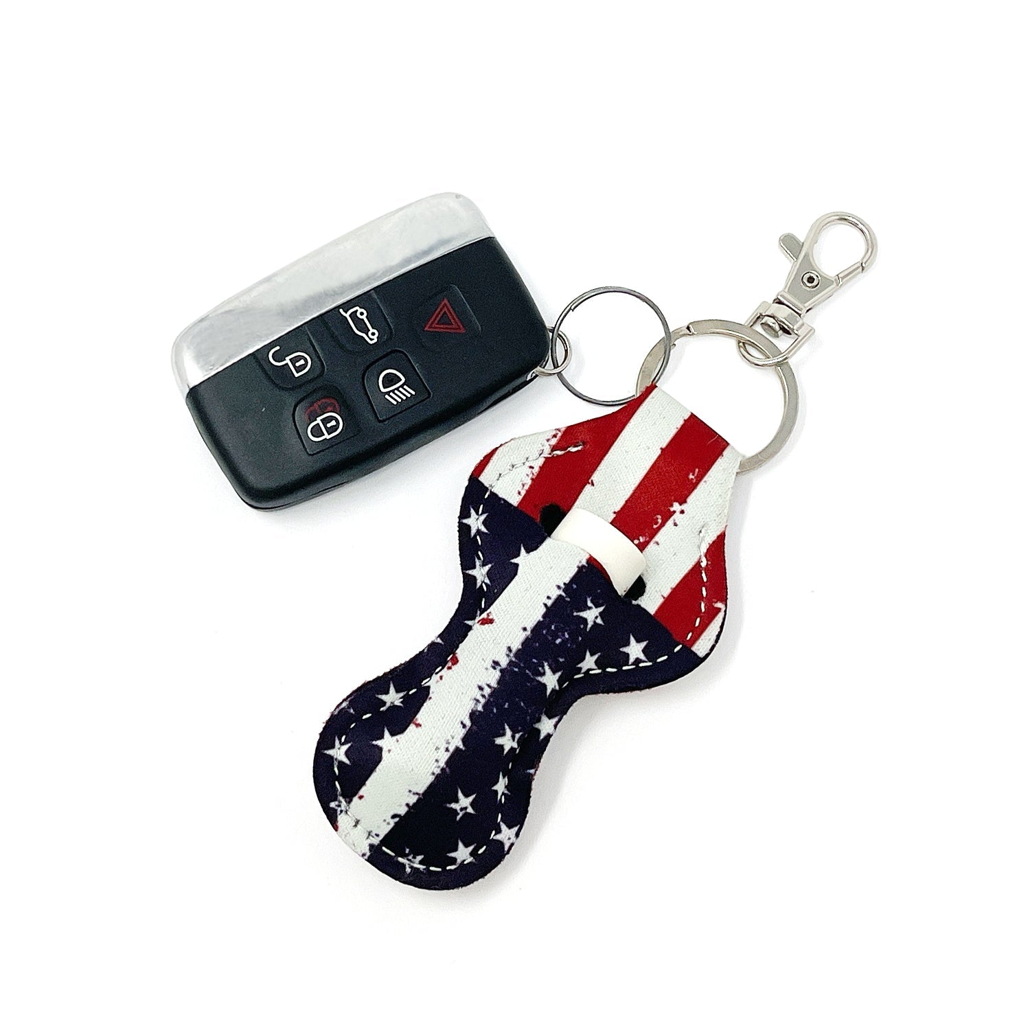 Wrapables 10 Pack Chapstick Holder Keychain with 10 Pieces Metal Clasps, Patriotic Flag