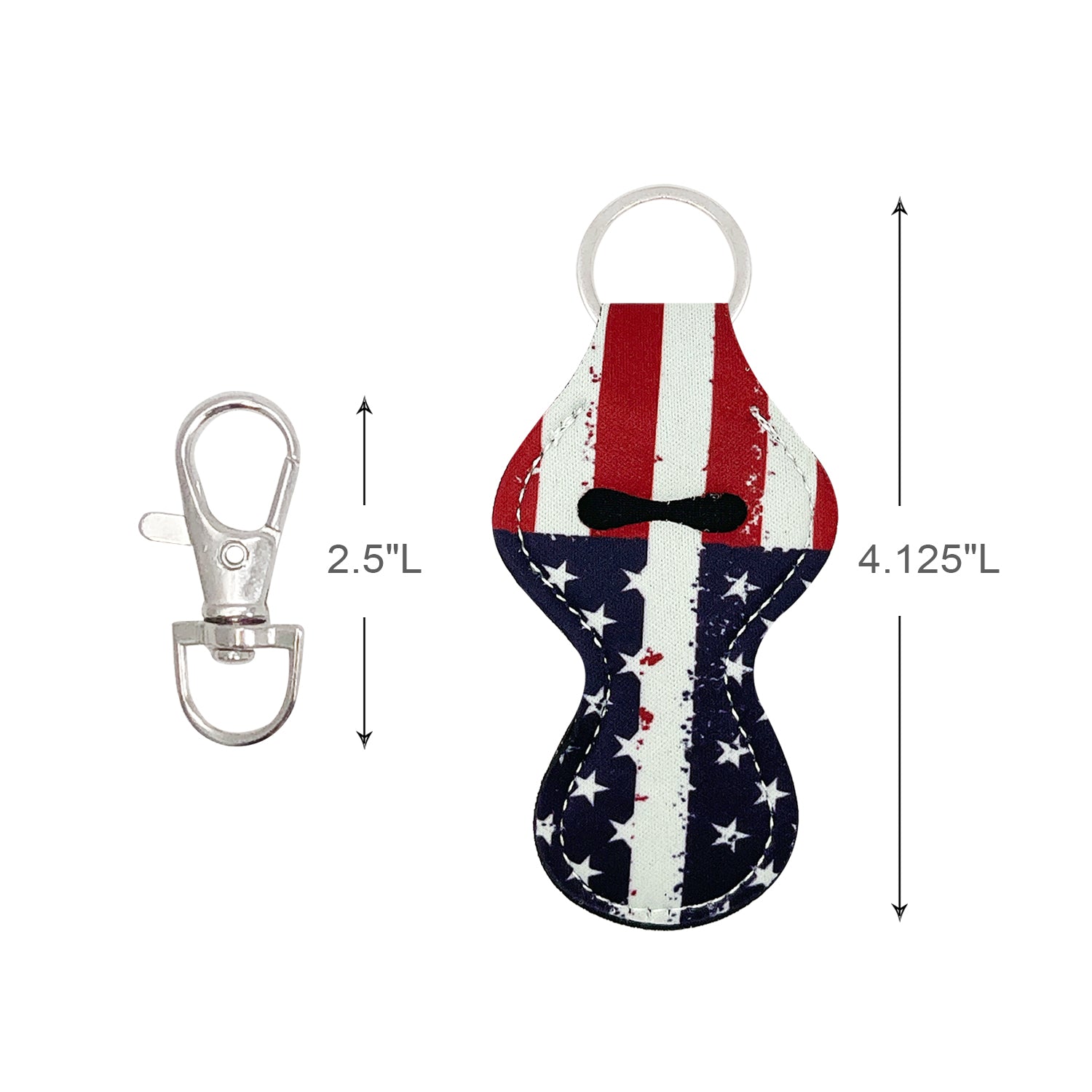 Wrapables 10 Pack Chapstick Holder Keychain with 10 Pieces Metal Clasps, Patriotic Flag