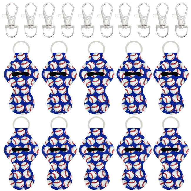 Wrapables 10 Pack Chapstick Holder Keychain with 10 Pieces Metal Clasps, Play Ball