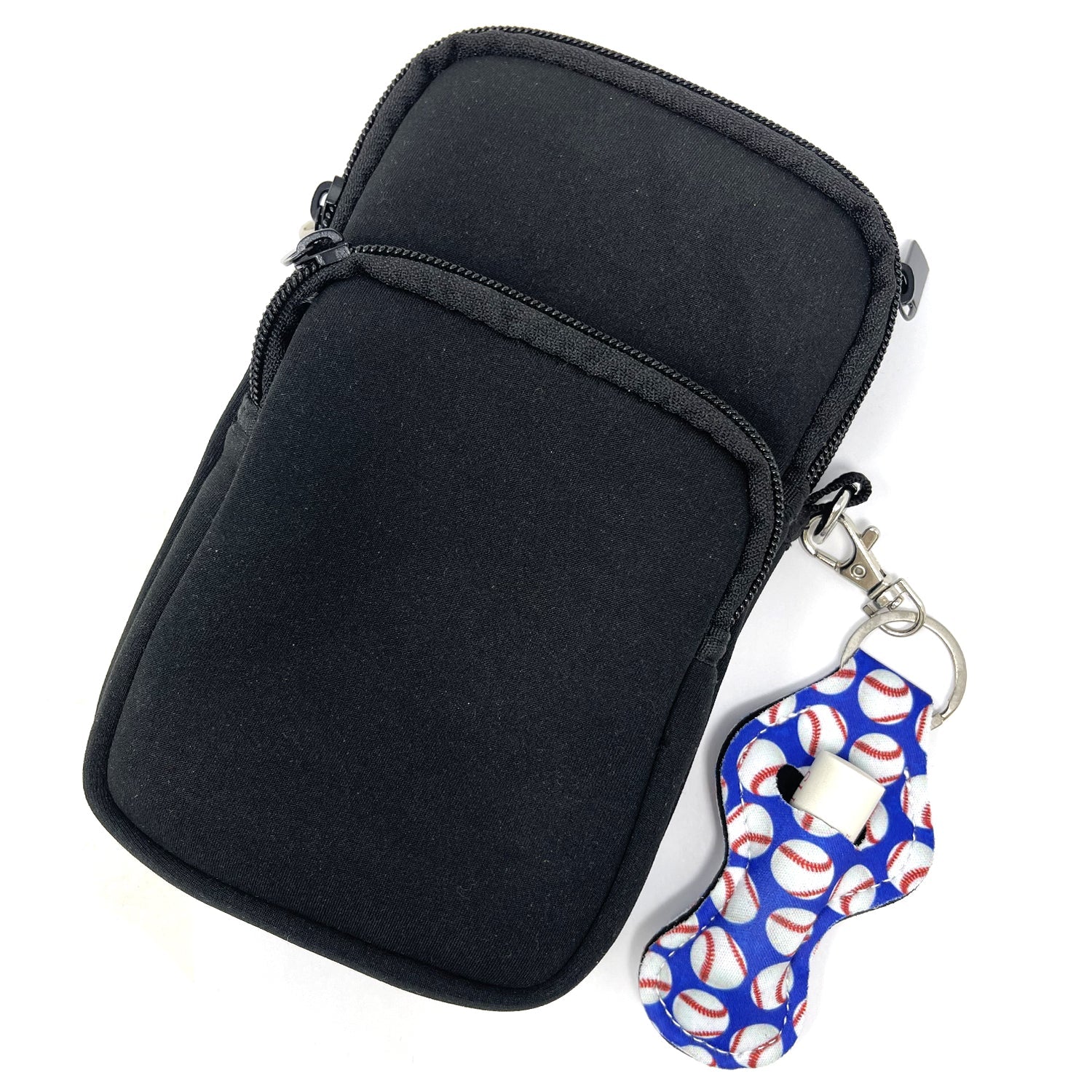 Wrapables 10 Pack Chapstick Holder Keychain with 10 Pieces Metal Clasps, Play Ball