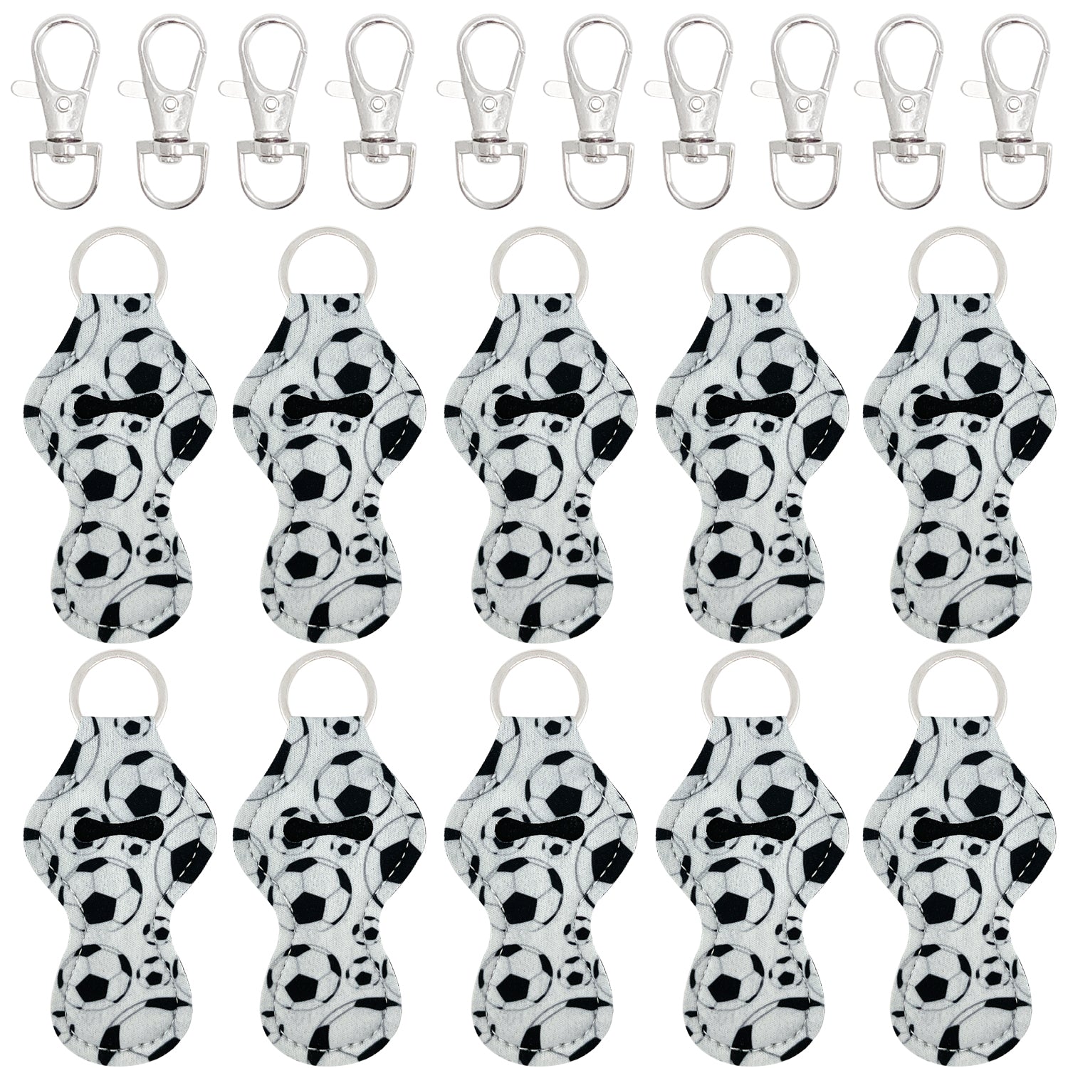 Wrapables 10 Pack Chapstick Holder Keychain with 10 Pieces Metal Clasps, Soccer