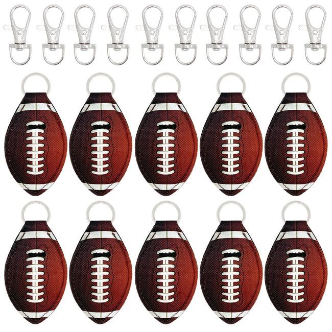 Wrapables 10 Pack Chapstick Holder Keychain with 10 Pieces Metal Clasps, Football