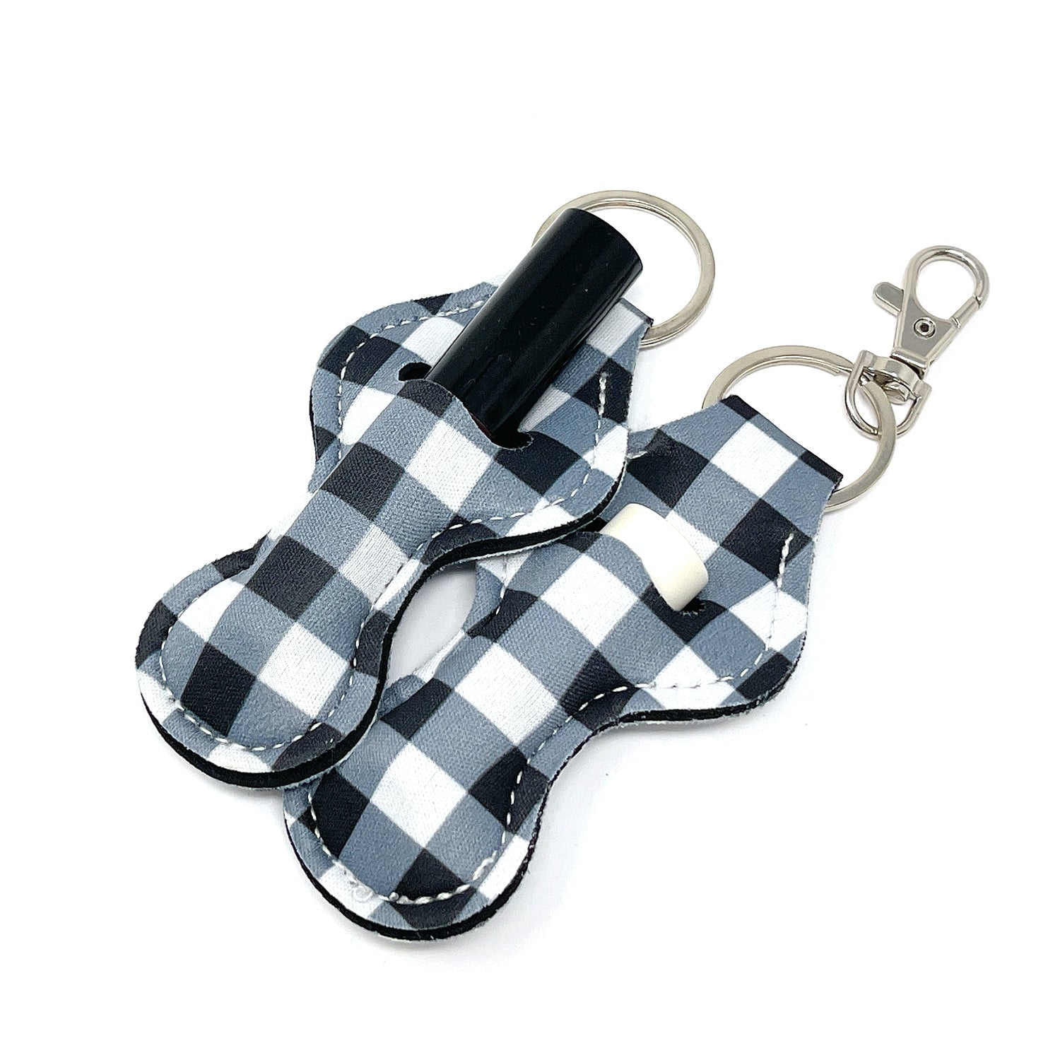 Wrapables 10 Pack Chapstick Holder Keychain with 10 Pieces Metal Clasps, Blue & White Plaid