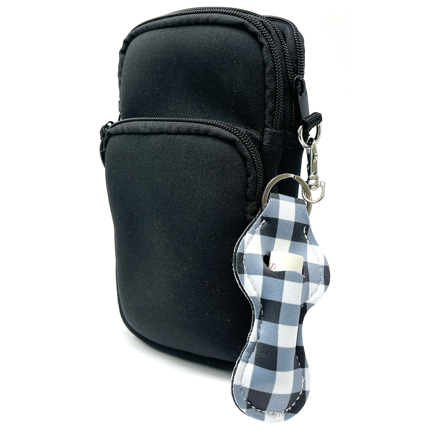 Wrapables 10 Pack Chapstick Holder Keychain with 10 Pieces Metal Clasps, Blue & White Plaid