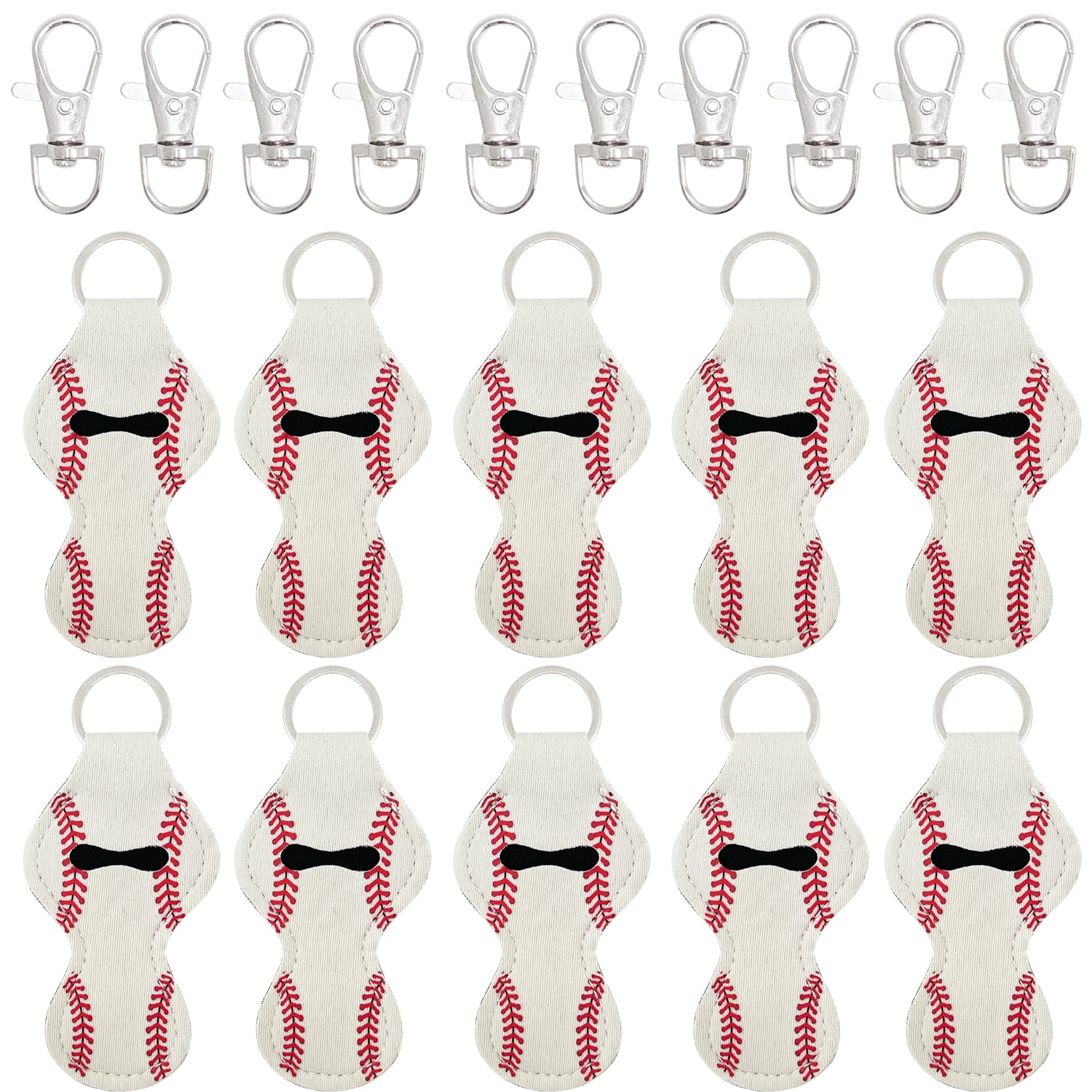 Wrapables 10 Pack Chapstick Holder Keychain with 10 Pieces Metal Clasps, Baseball/Softball