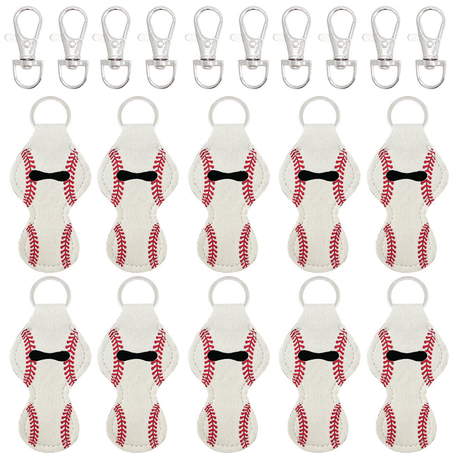 Wrapables 10 Pack Chapstick Holder Keychain with 10 Pieces Metal Clasps, Baseball/Softball