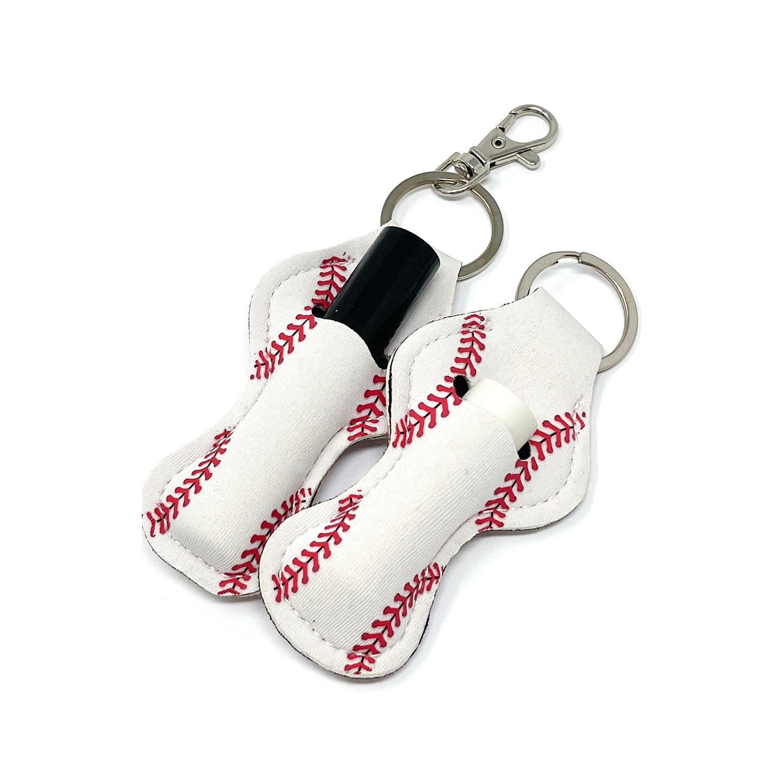 Wrapables 10 Pack Chapstick Holder Keychain with 10 Pieces Metal Clasps, Baseball/Softball