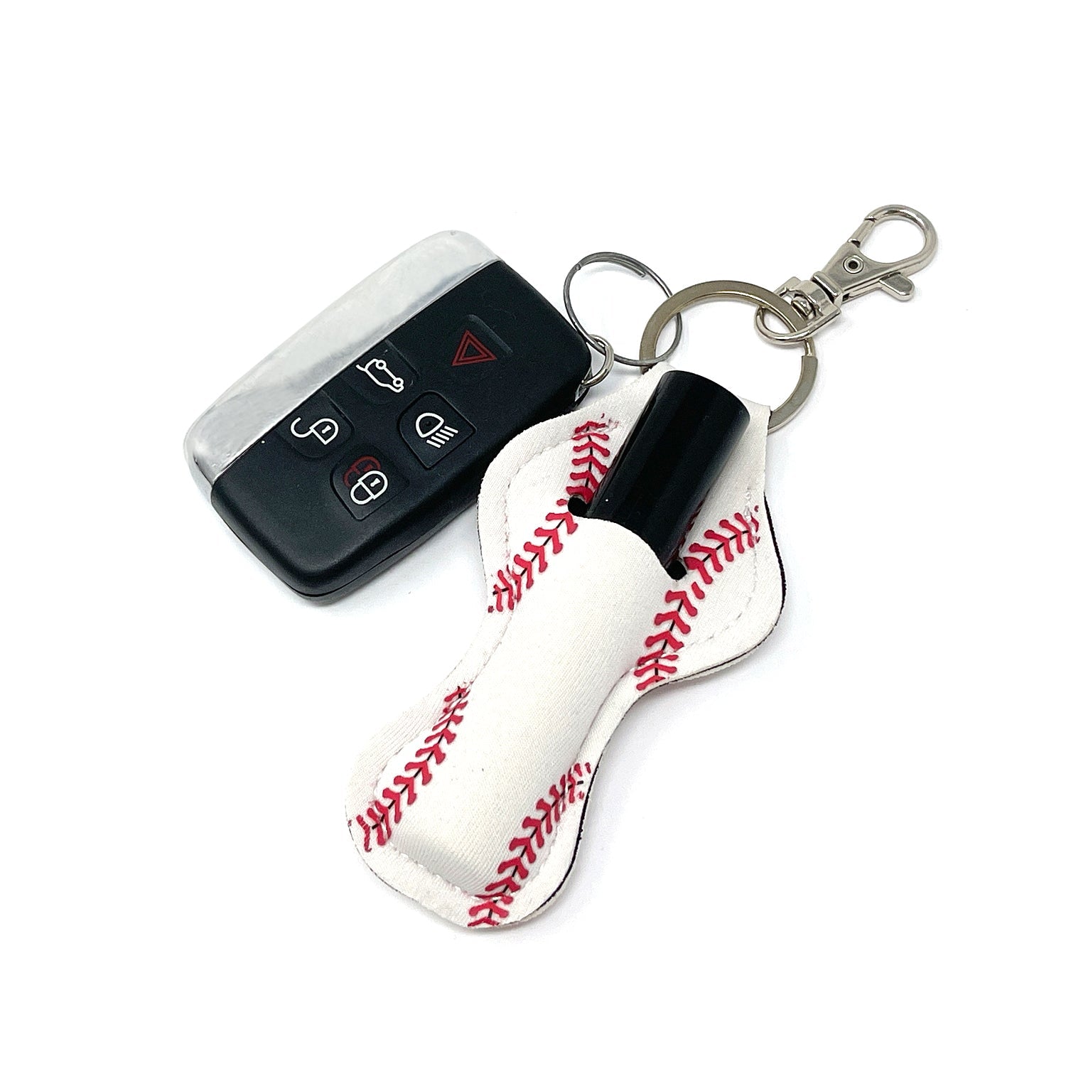 Wrapables 10 Pack Chapstick Holder Keychain with 10 Pieces Metal Clasps, Baseball/Softball