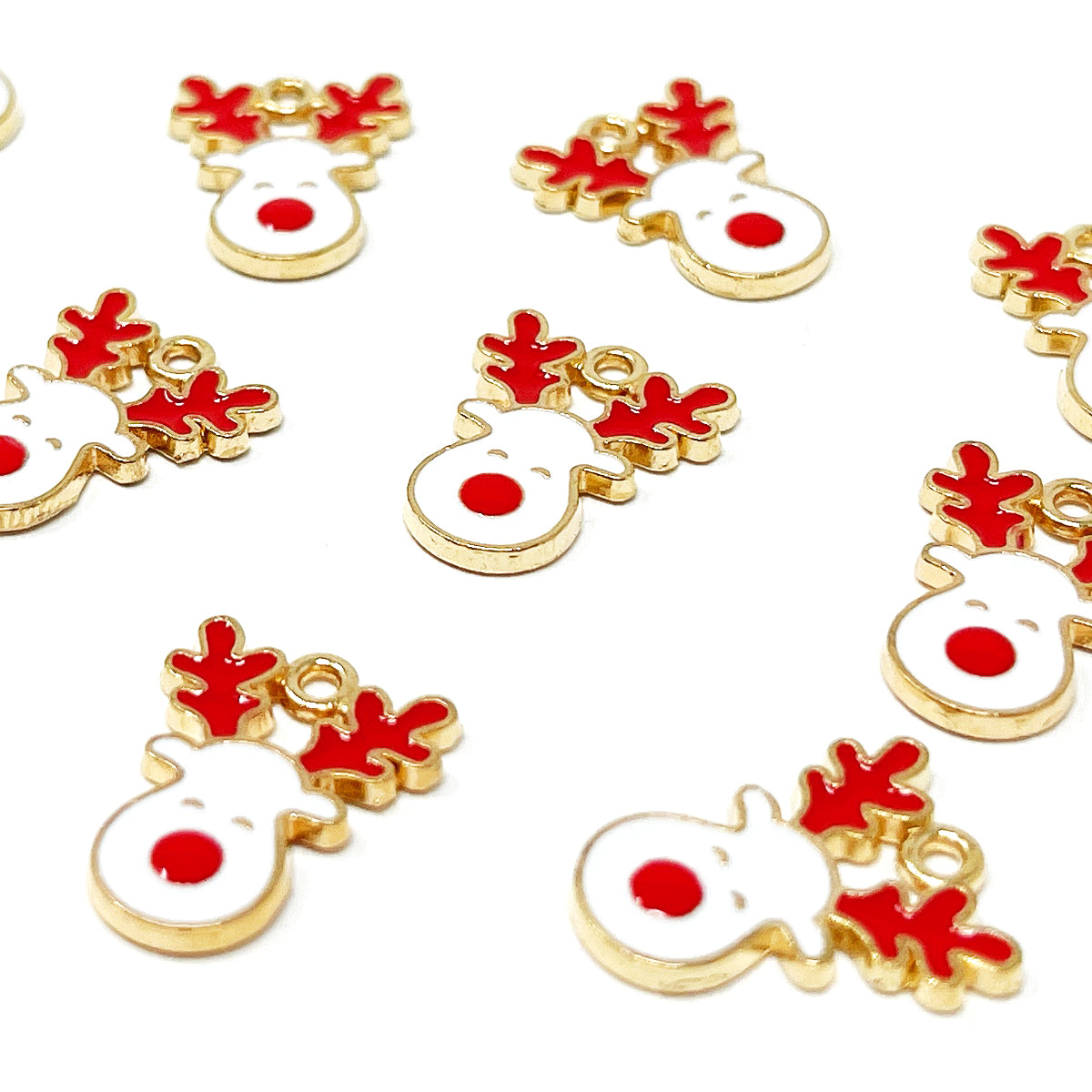 Wrapables Holiday Pendant Charms for Jewelry Making (Set of 10) White Reindeers