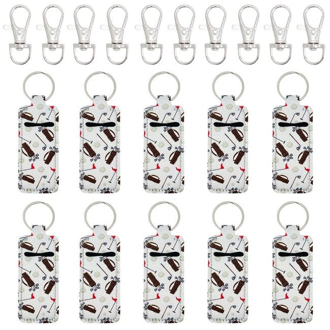 Wrapables 10 Pack Chapstick Holder Keychain with 10 Pieces Metal Clasps, Golf