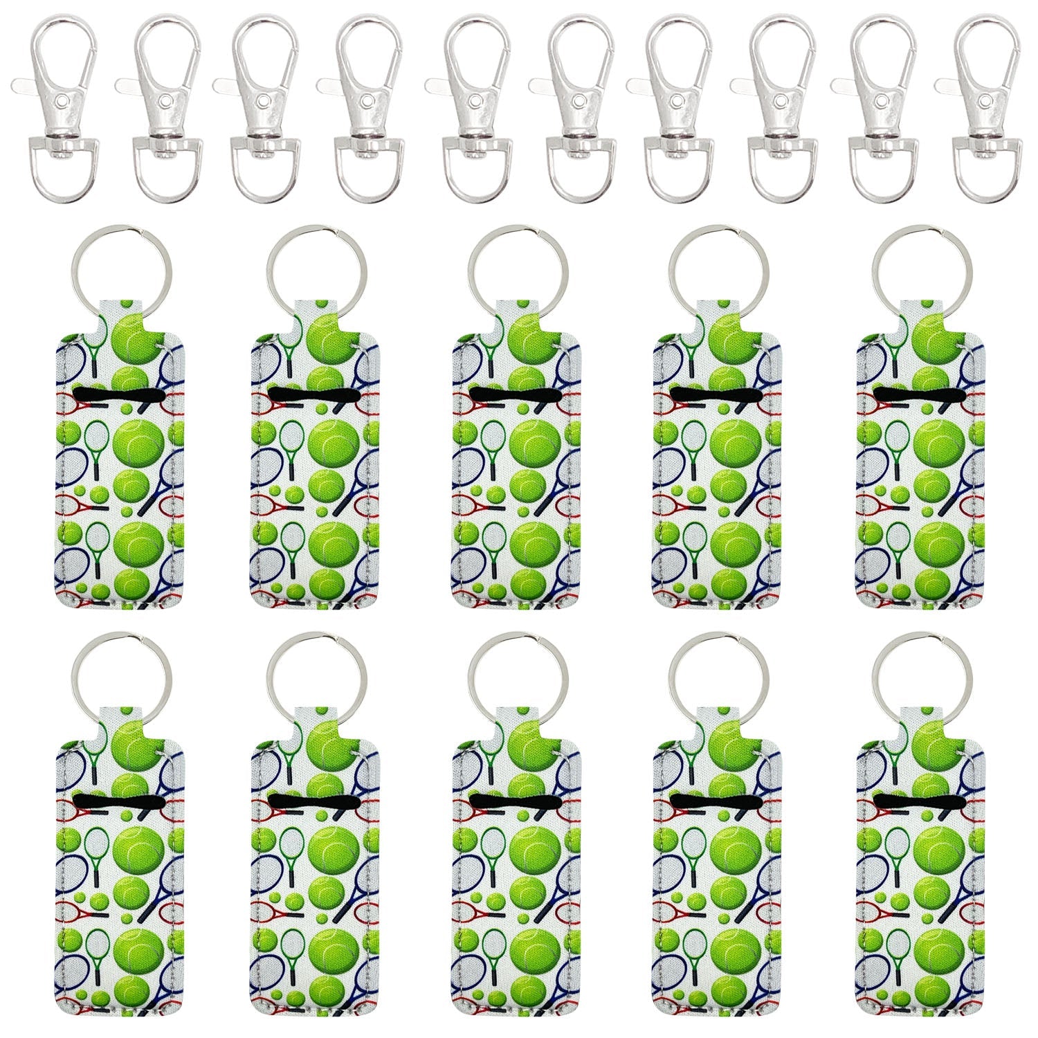 Wrapables 10 Pack Chapstick Holder Keychain with 10 Pieces Metal Clasps, Tennis