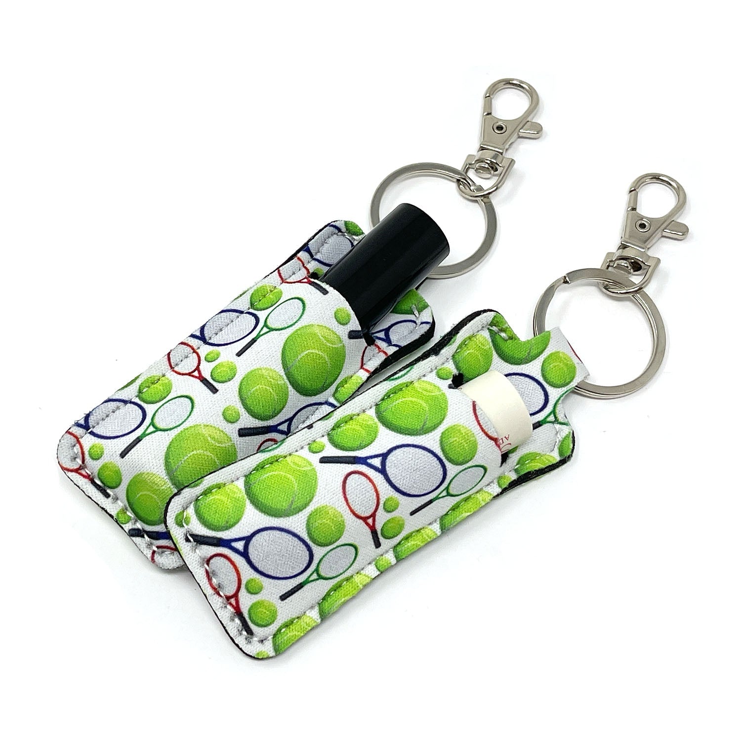 Wrapables 10 Pack Chapstick Holder Keychain with 10 Pieces Metal Clasps, Tennis