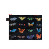 LOQI National Geographic Recycled Zip Pockets, Set of 3, Owls, Butterflies, Penguins